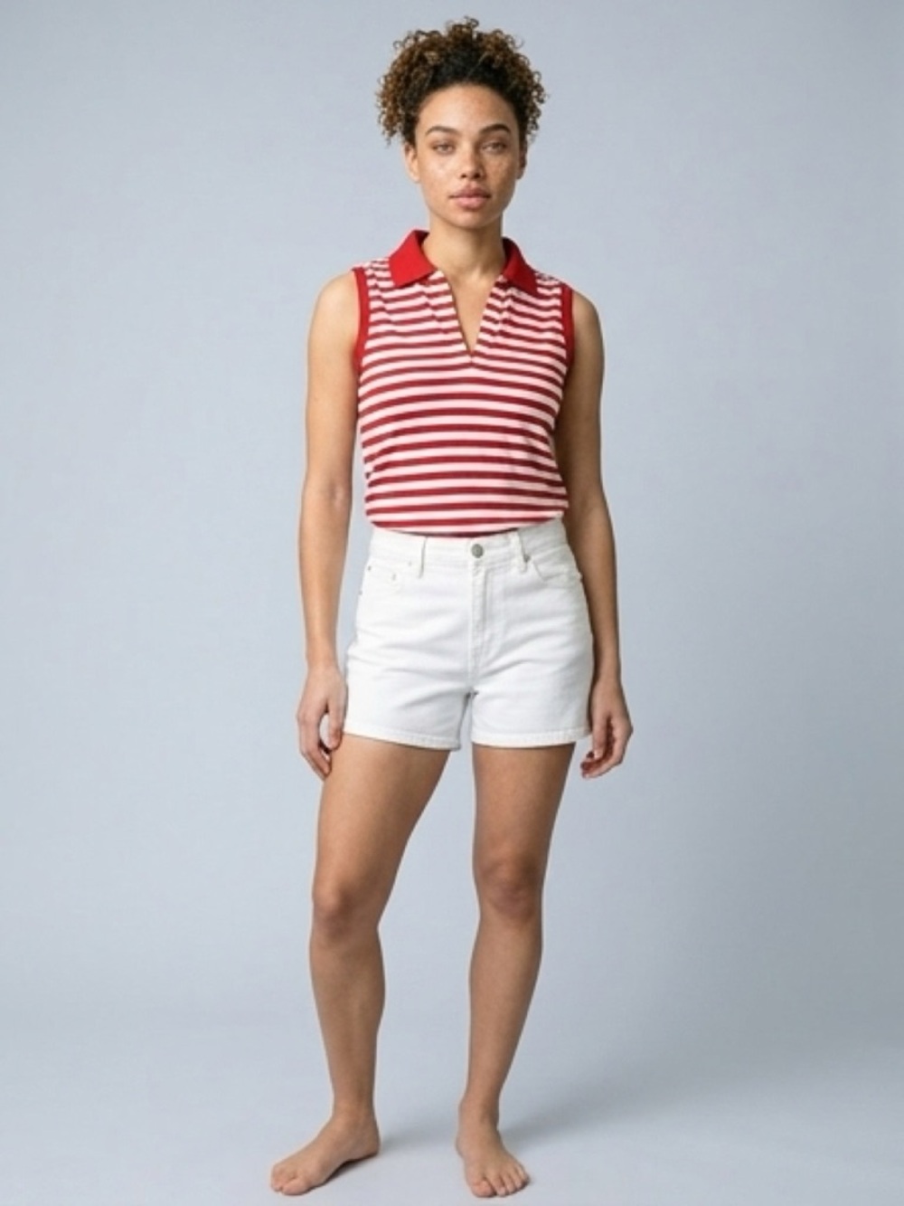GAP Red and White Striped Sleeveless Polo Tank